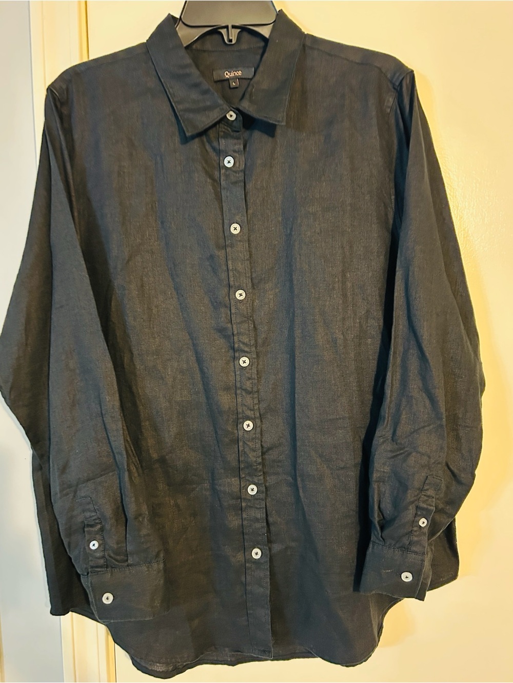 Quince 100% European Linen Button Up Blouse Black Size Large